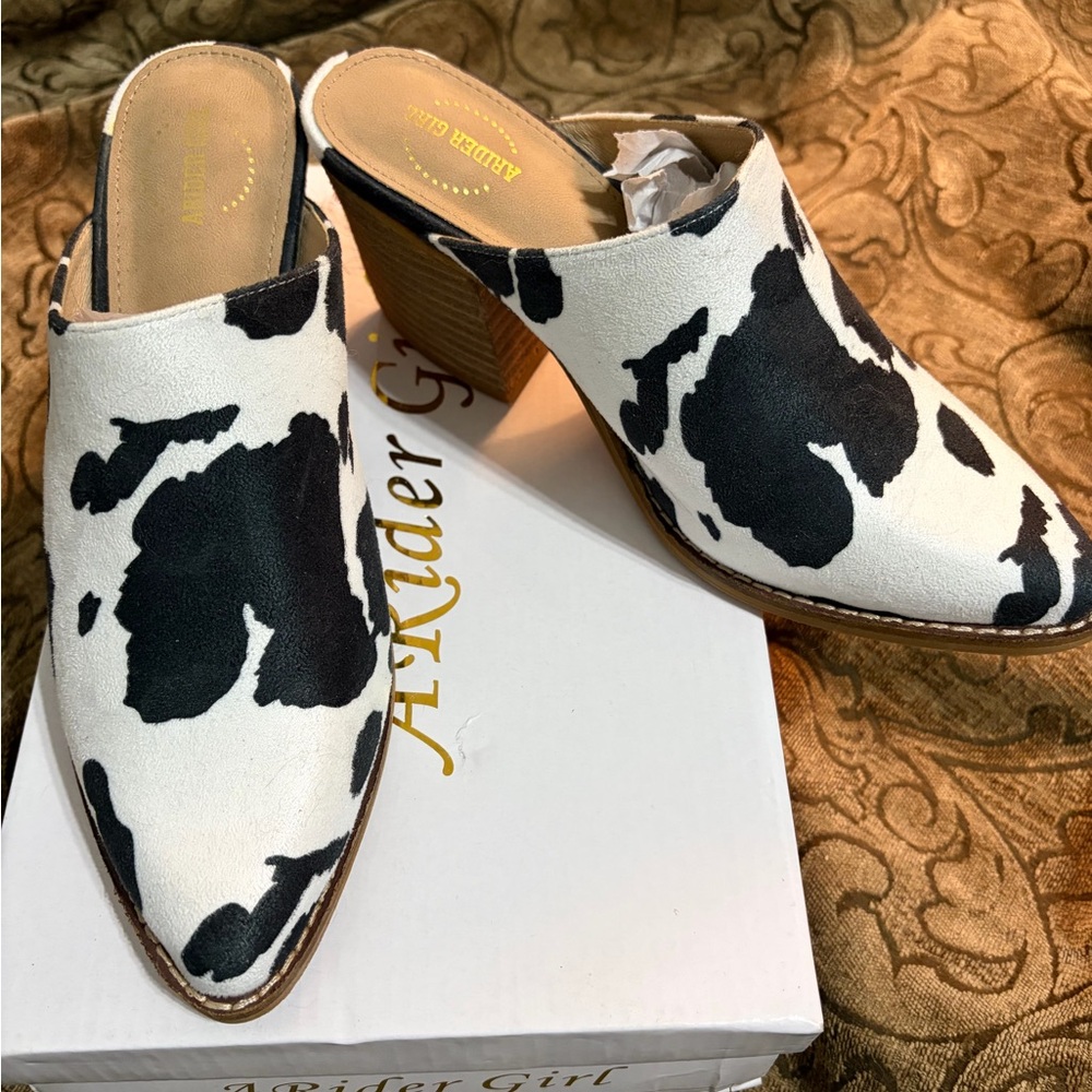 Andrea Girl Cow Print Mules